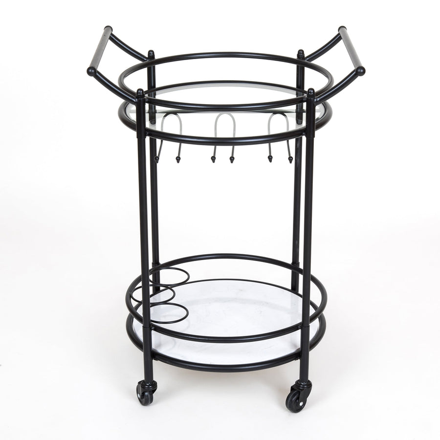 Round Marble Shelves Bar Trolley Black - OneWorld Collection