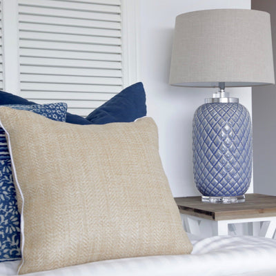 Blue Pine Lamp With Nat Linen Shade - OneWorld Collection