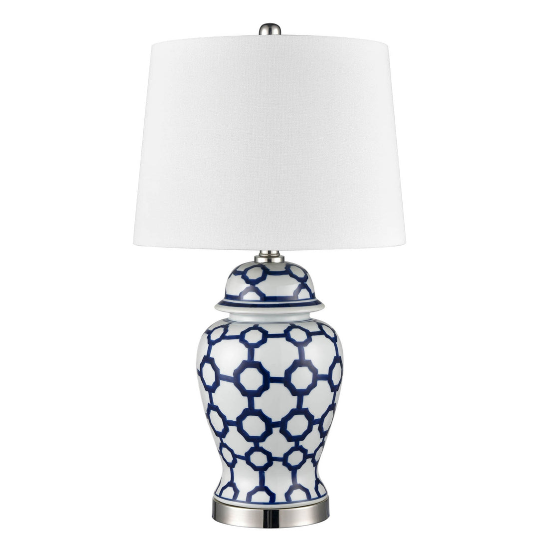 Lucca Small Blue & White Jar Shaped Lamp W/ Shade - OneWorld Collection