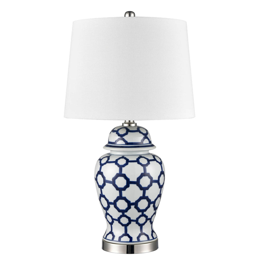 Lucca Small Blue & White Jar Shaped Lamp W/ Shade - OneWorld Collection