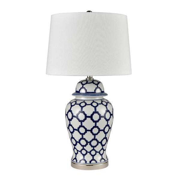 Blue & White Jar Shaped Lamp & Shade - OneWorld Collection