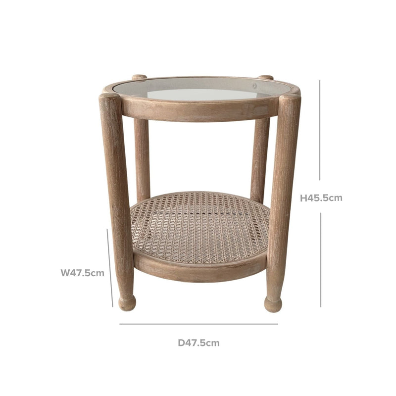 Bouddi Elm Wood Glass and Rattan Round Side Table - OneWorld Collection
