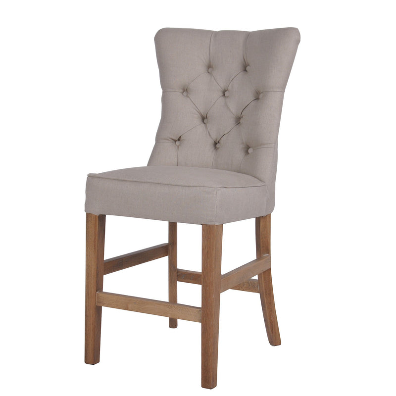 Beige Linen Counter Stool W/ Buttons - OneWorld Collection