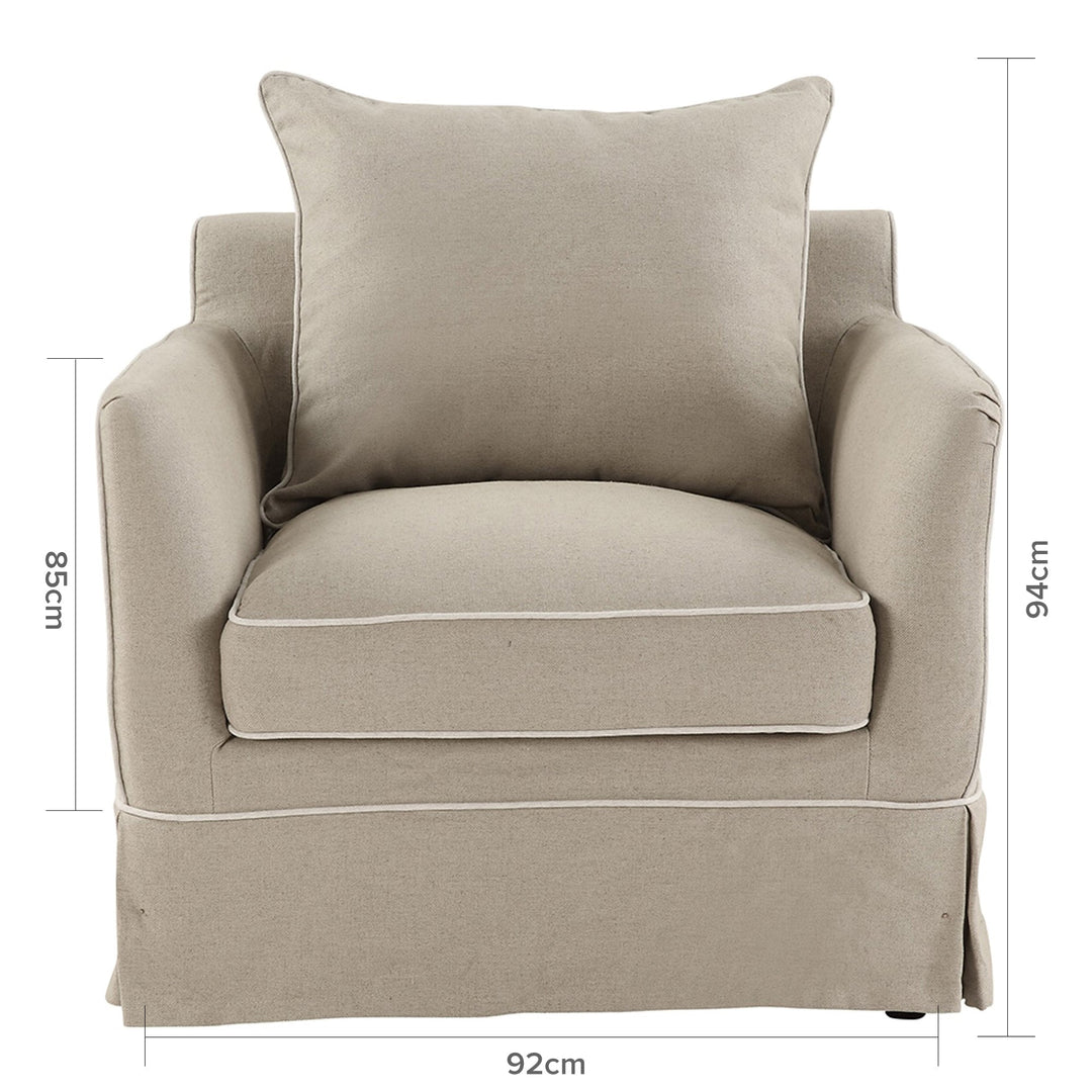 Armchair Slip Cover - Noosa Natural with White Piping - OneWorld Collection