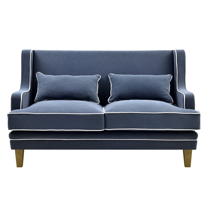 Bondi Hamptons 2 Seat Sofa Navy W/White Piping