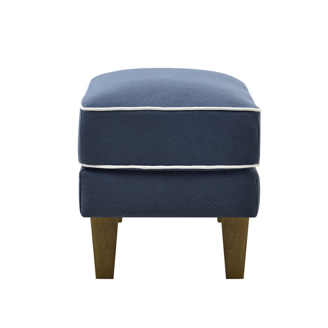 Bondi Ottoman Navy with White Piping - OneWorld Collection