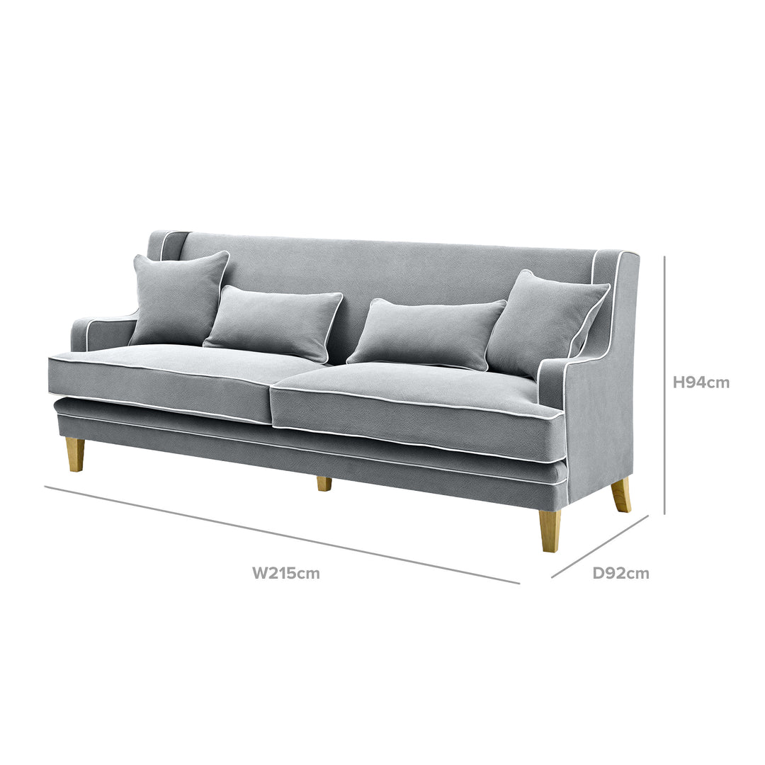 Bondi Hamptons 3 Seat Sofa Grey W/White Piping