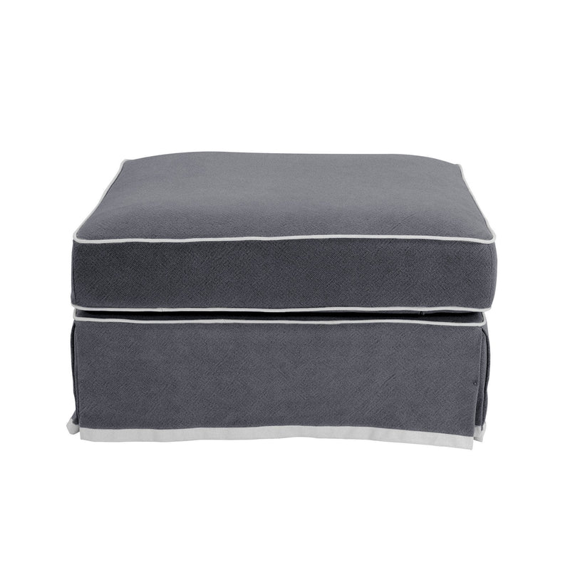 Ottoman Slip Cover - Noosa Grey with White Piping - OneWorld Collection