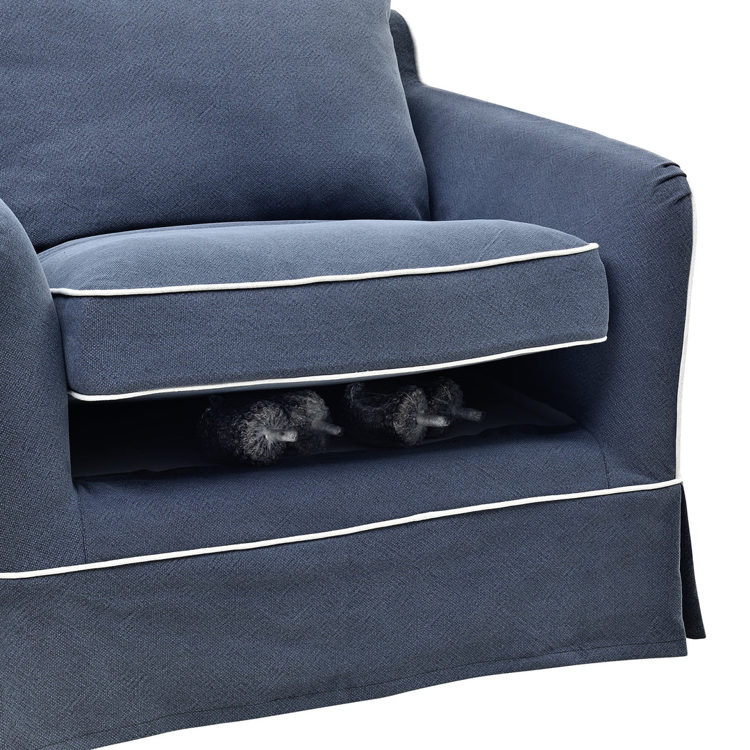 Armchair Slip Cover - Noosa Navy with White Piping - OneWorld Collection