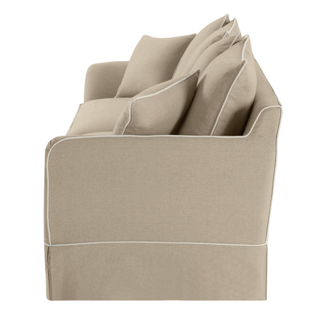 3 Seat Slip Cover - Noosa Natural with White Piping - OneWorld Collection