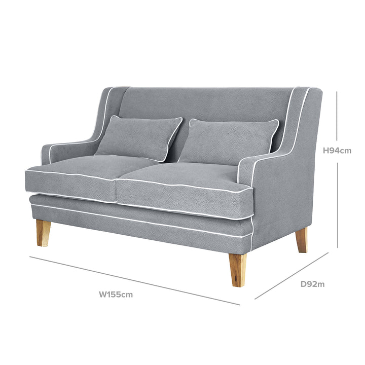 Bondi Hamptons 2 Seat Sofa Grey W/White Piping