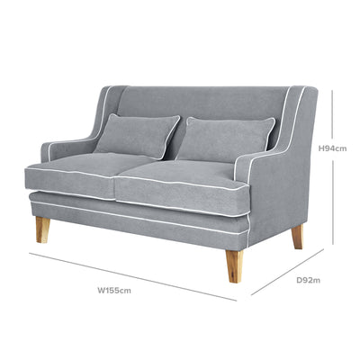 Bondi Hamptons 2 Seat Sofa Grey W/White Piping Linen Blend