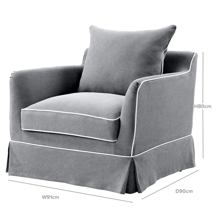 Noosa Hamptons Armchair Grey W/White Piping